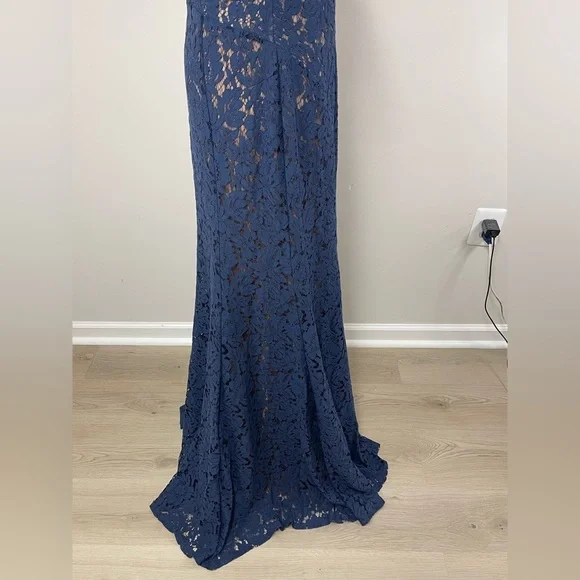 NWT Rene Ruiz Illusion Lace Floral Gown Navy Blue Size 6 - Picture 13 of 16